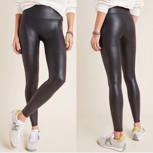 SPANX Black Faux Leather Leggings- Size XS - Picture 1 of 6